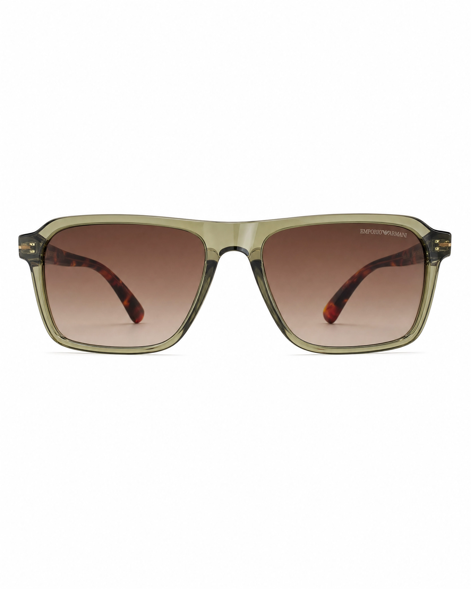 emporio_olive_tortoise_front_revised Emporio Armani A Polarized Sunglasses - Olive Transparent Frame, Tortoise Arms, Brown Gradient UV Lenses