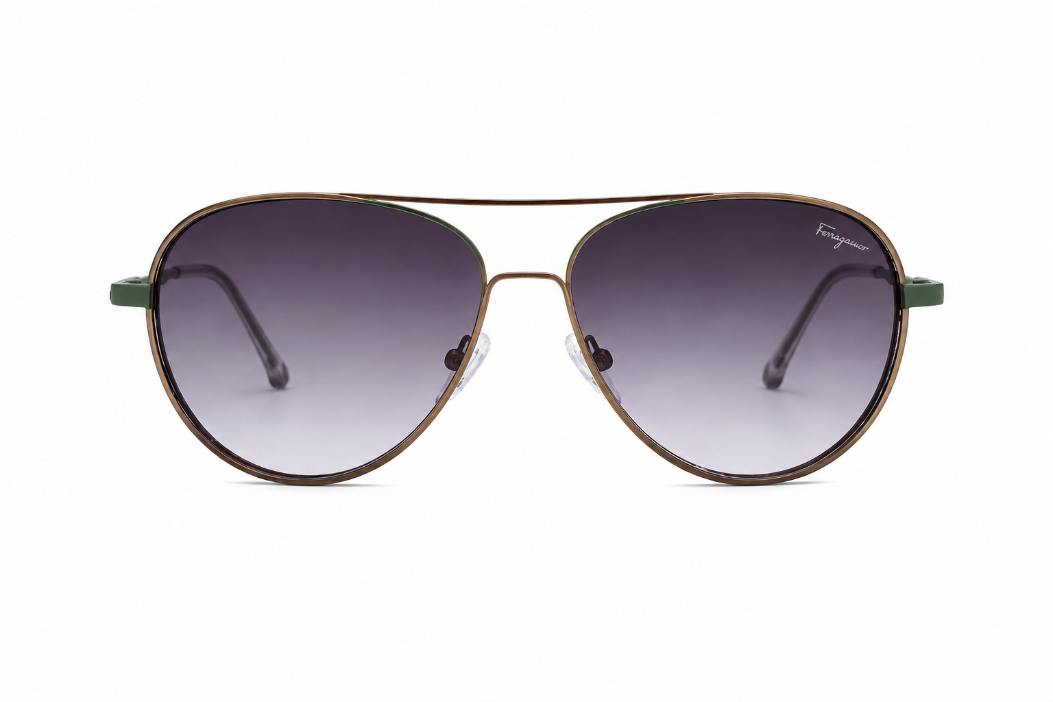 fergamo2 Salvatore Ferragamo SF2106 Aviator Sunglasses - Bronze Frame, Green Arms, Grey Gradient UV400 Lenses