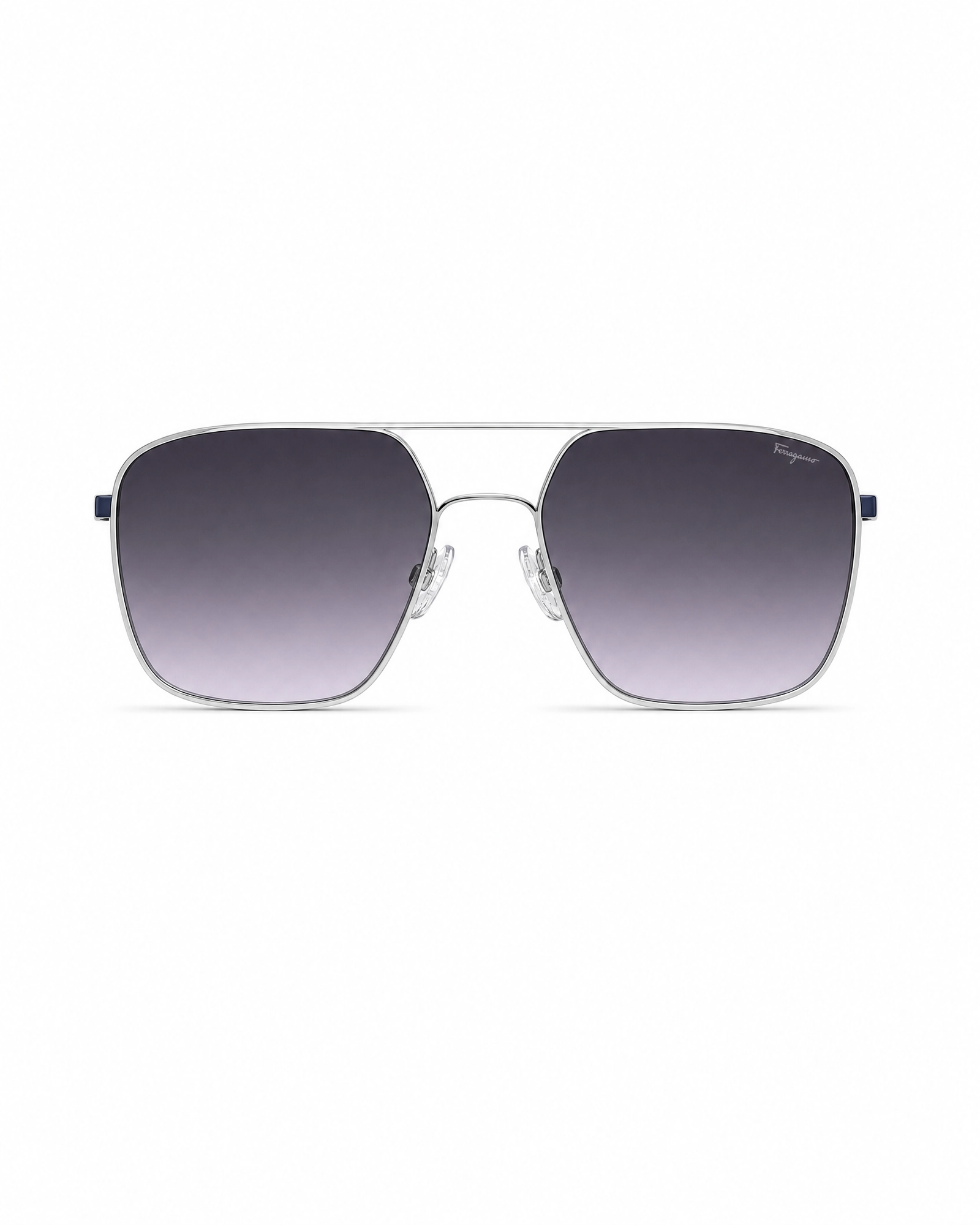 ferragamo_silver_metal_purple_front Salvatore Ferragamo 2107 Sunglasses - Silver Metal Frame, Grey Gradient UV400 Lenses